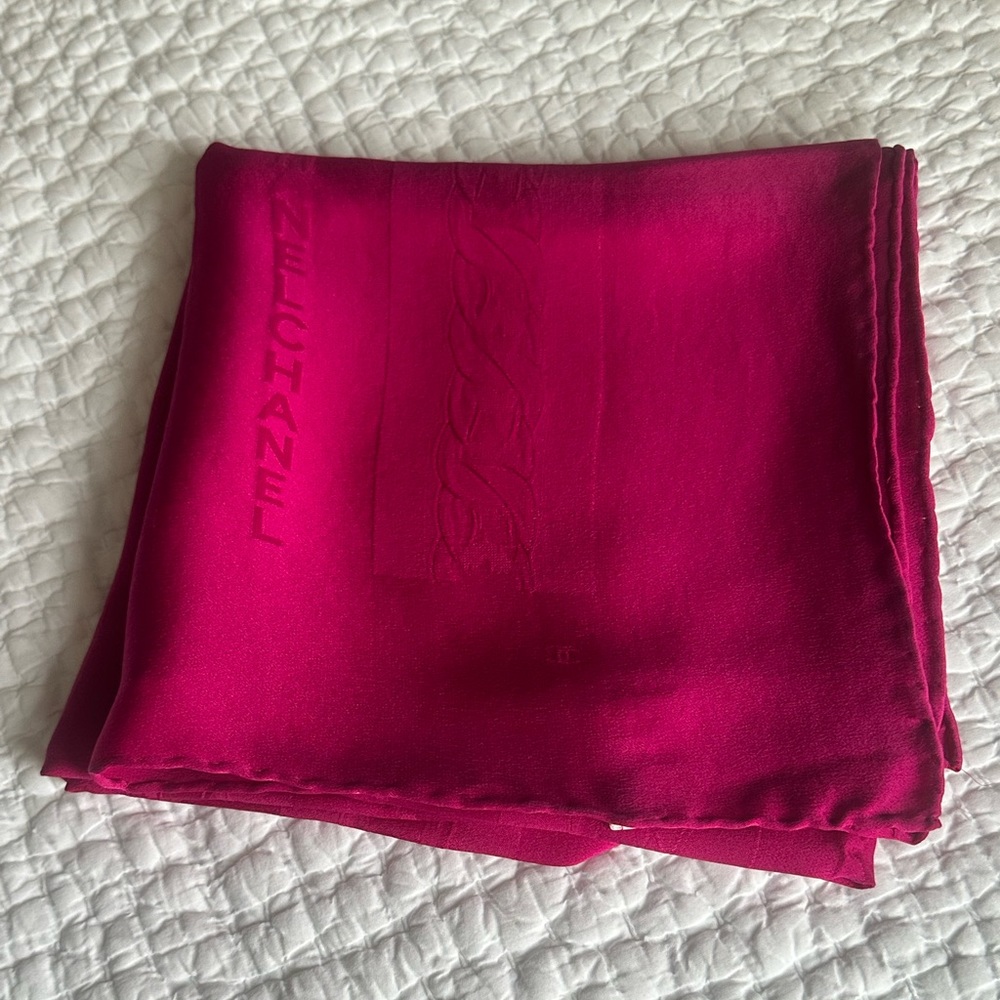 CHANEL Fuchsia Silk Scarf - 32.5” x 33.5” - Picture 5 of 13